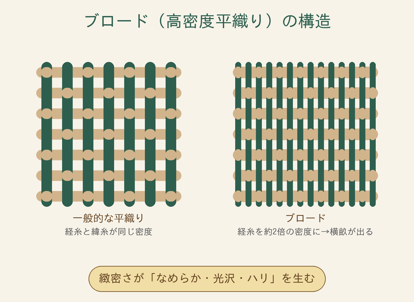ブロード（高密度平織り）の構造図解｜Greentex